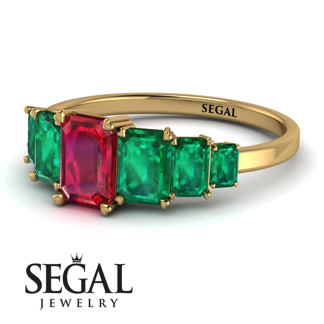 Emerald Cut Ruby Geometrical Ring - Briella No. 25