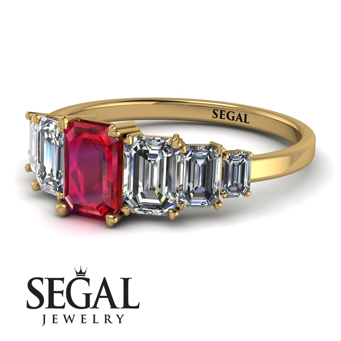 Emerald Cut Ruby Geometrical Ring - Briella No. 10