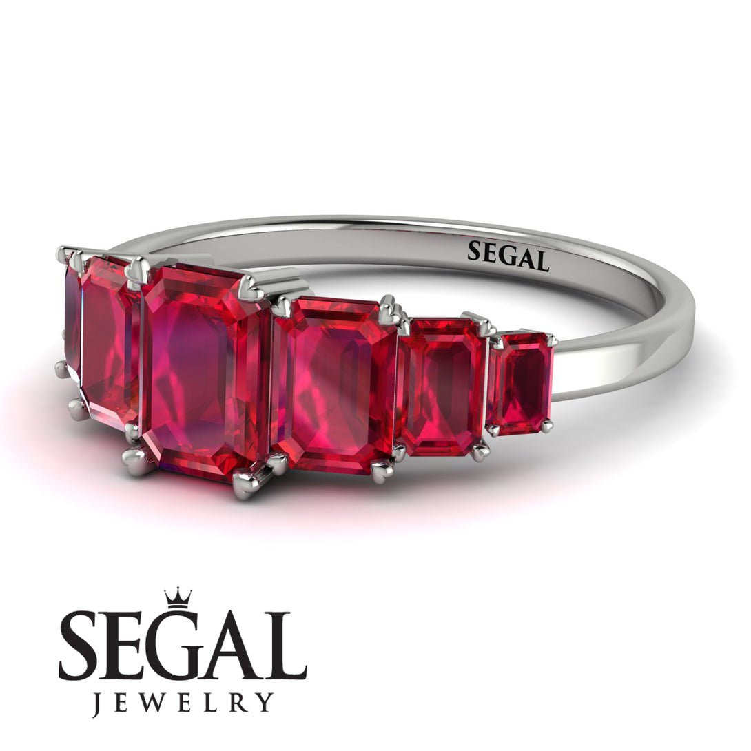 Emerald Cut Ruby Geometrical Ring - Briella No. 57