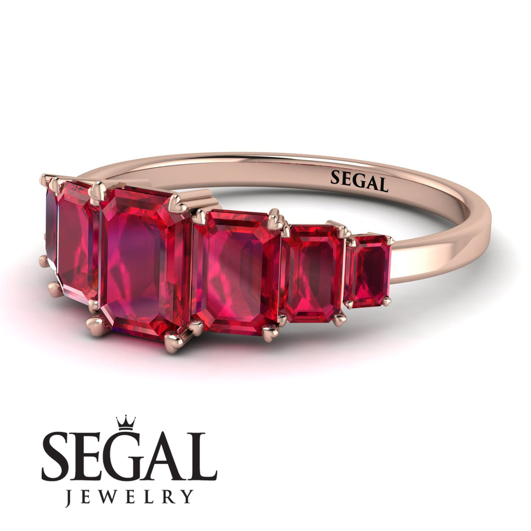 Emerald Cut Ruby Geometrical Ring - Briella No. 56