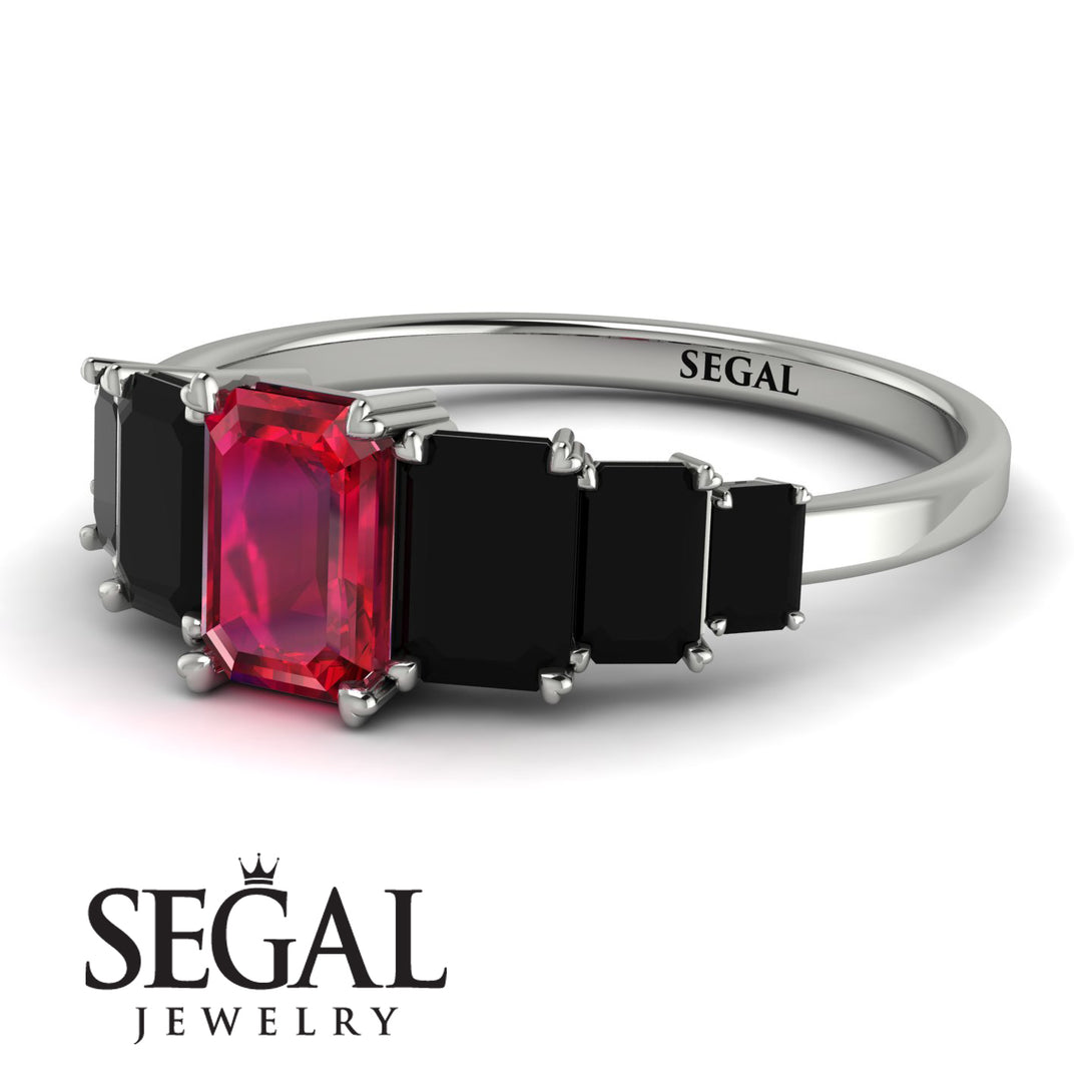Emerald Cut Ruby Geometrical Ring - Briella No. 42
