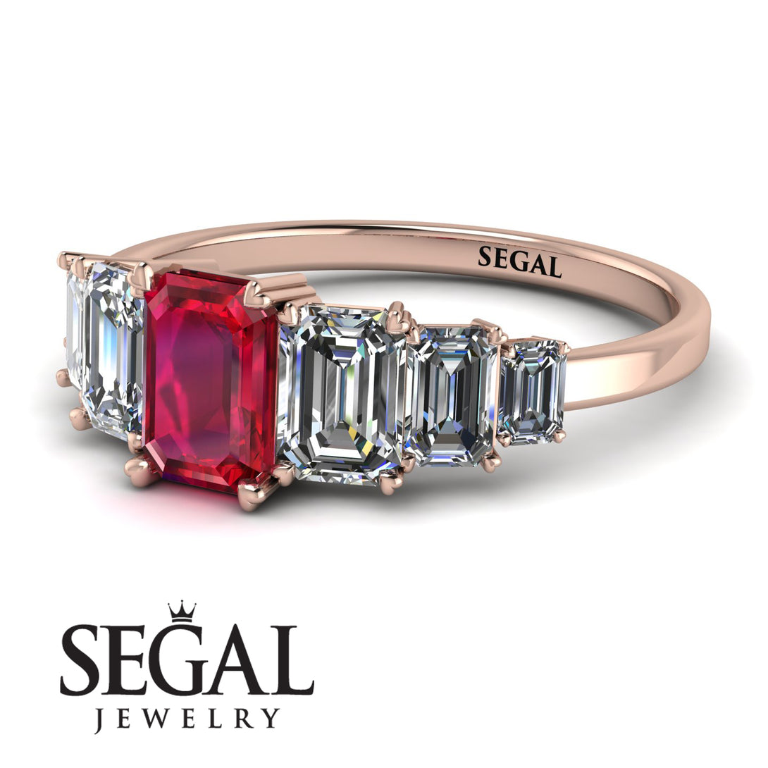 Emerald Cut Ruby Geometrical Ring - Briella No. 11