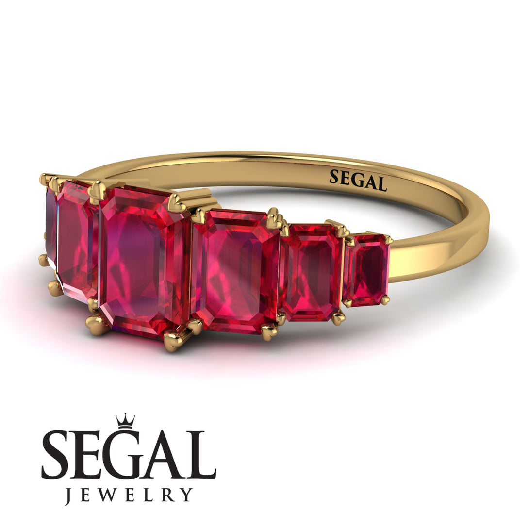 Emerald Cut Ruby Geometrical Ring - Briella No. 55