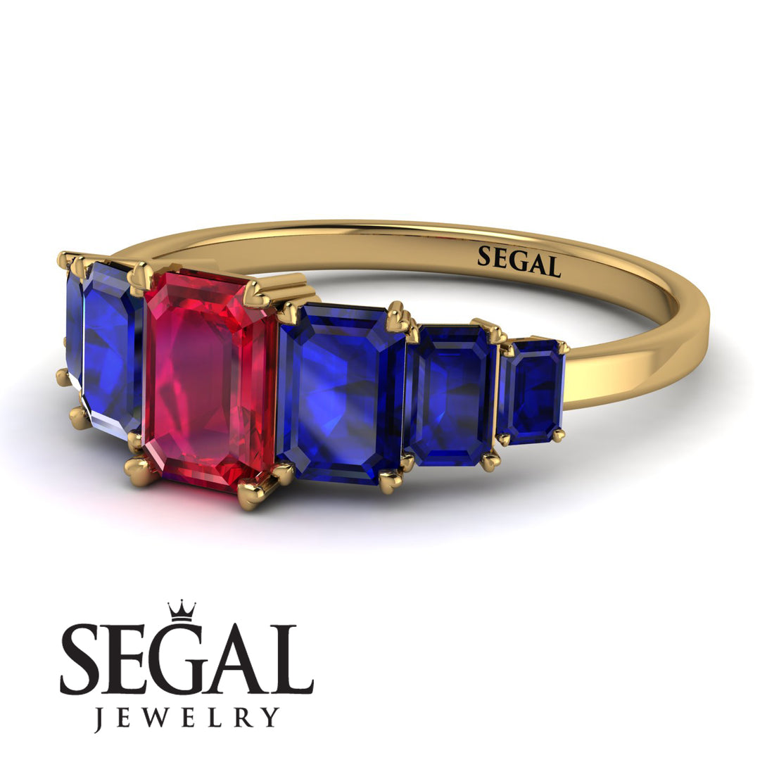 Emerald Cut Ruby Geometrical Ring - Briella No. 70