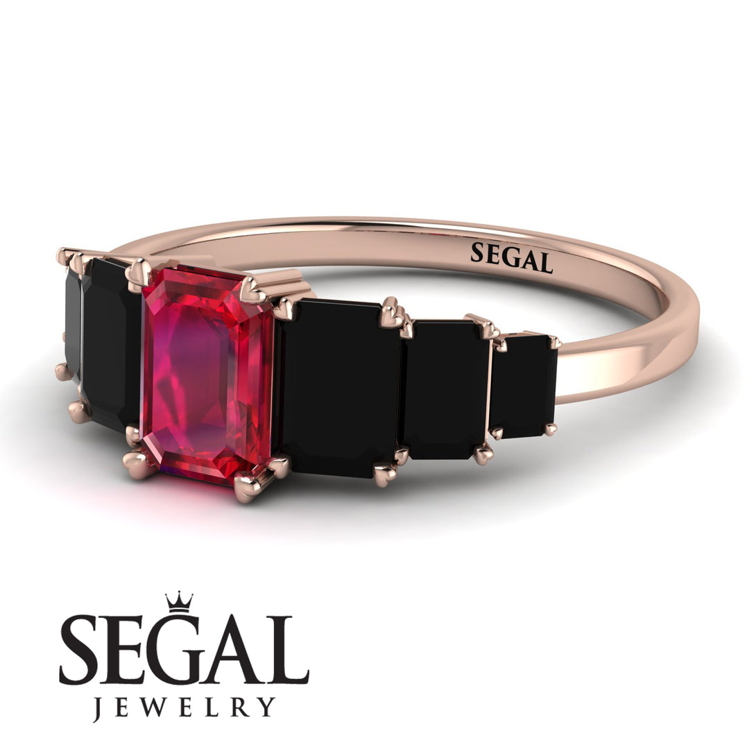 Emerald Cut Ruby Geometrical Ring - Briella No. 41