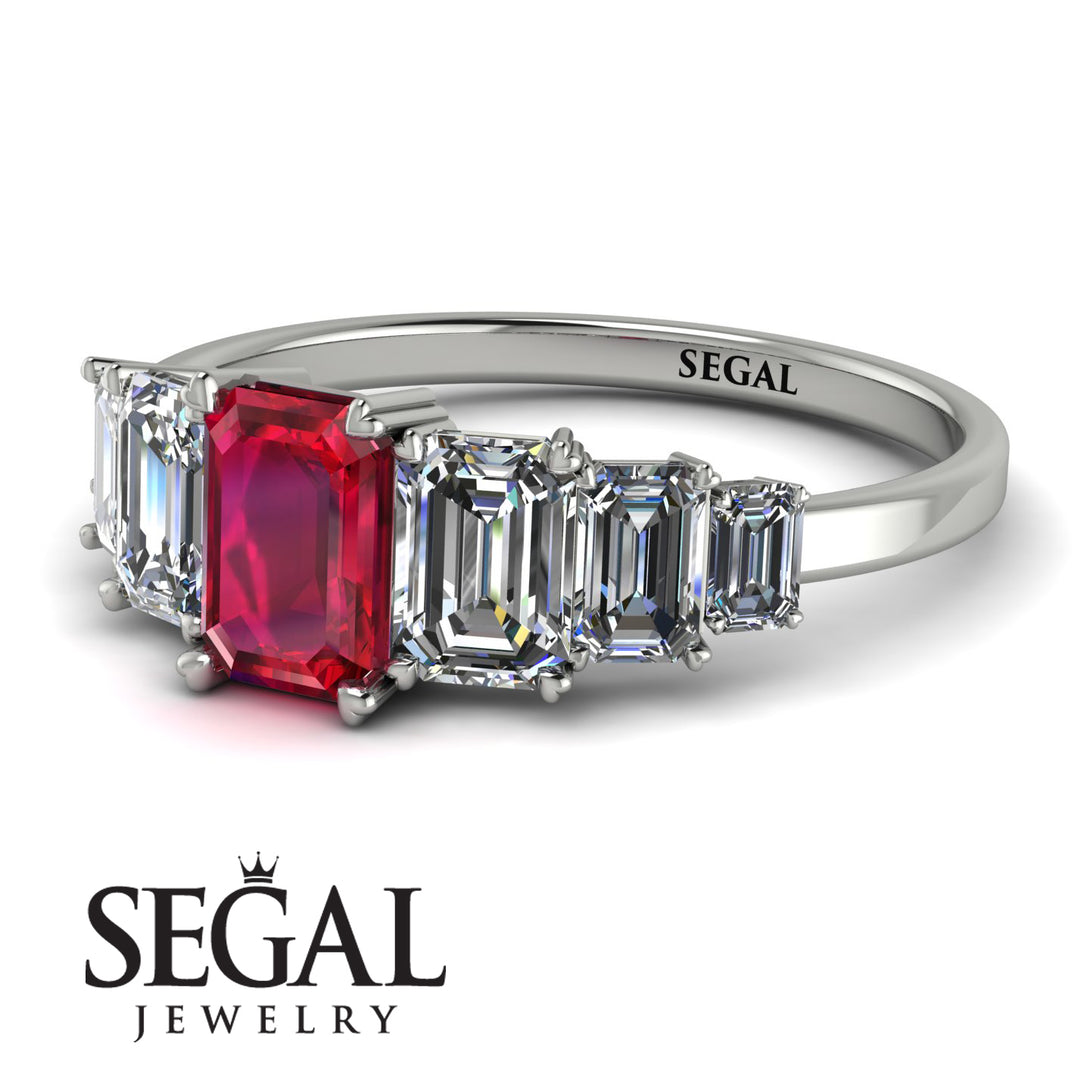 Emerald Cut Ruby Geometrical Ring - Briella No. 12