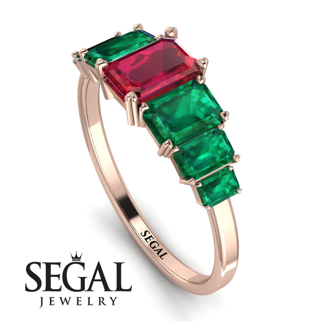 Emerald Cut Ruby Geometrical Ring - Briella No. 26