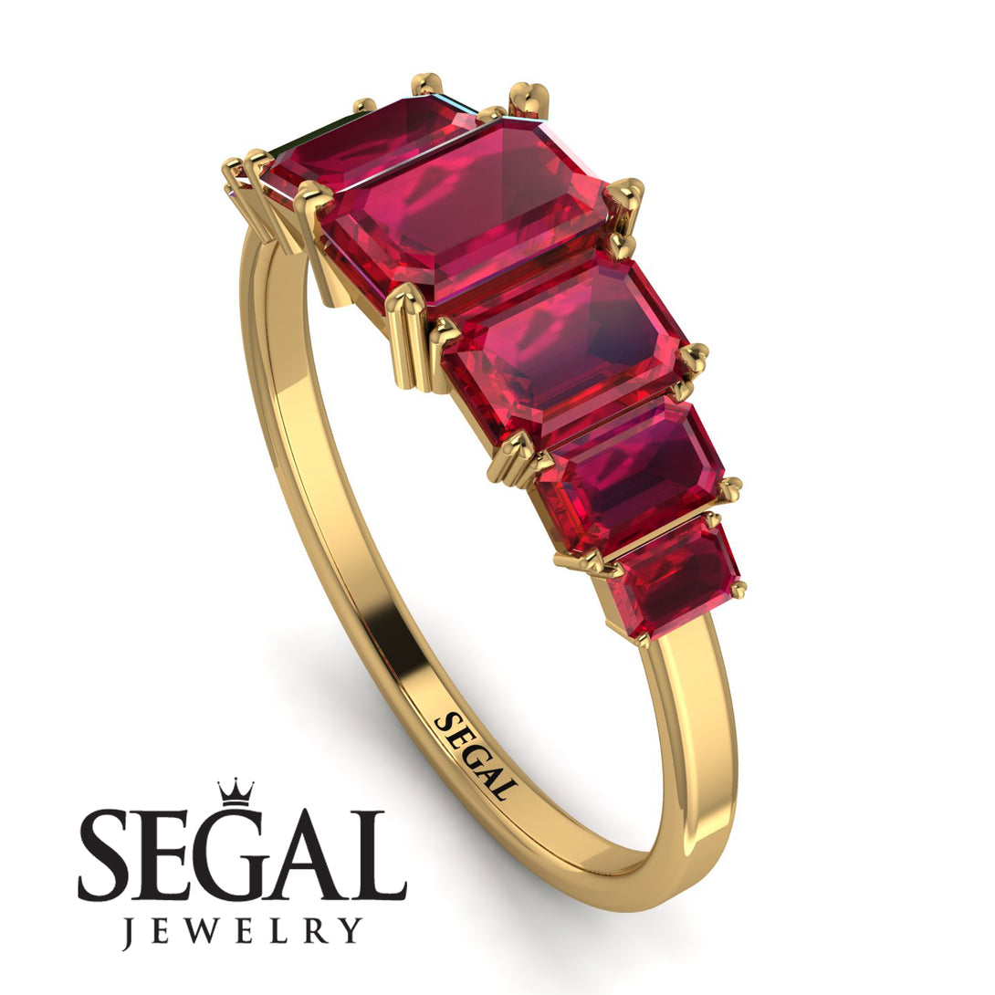 Emerald Cut Ruby Geometrical Ring - Briella No. 55