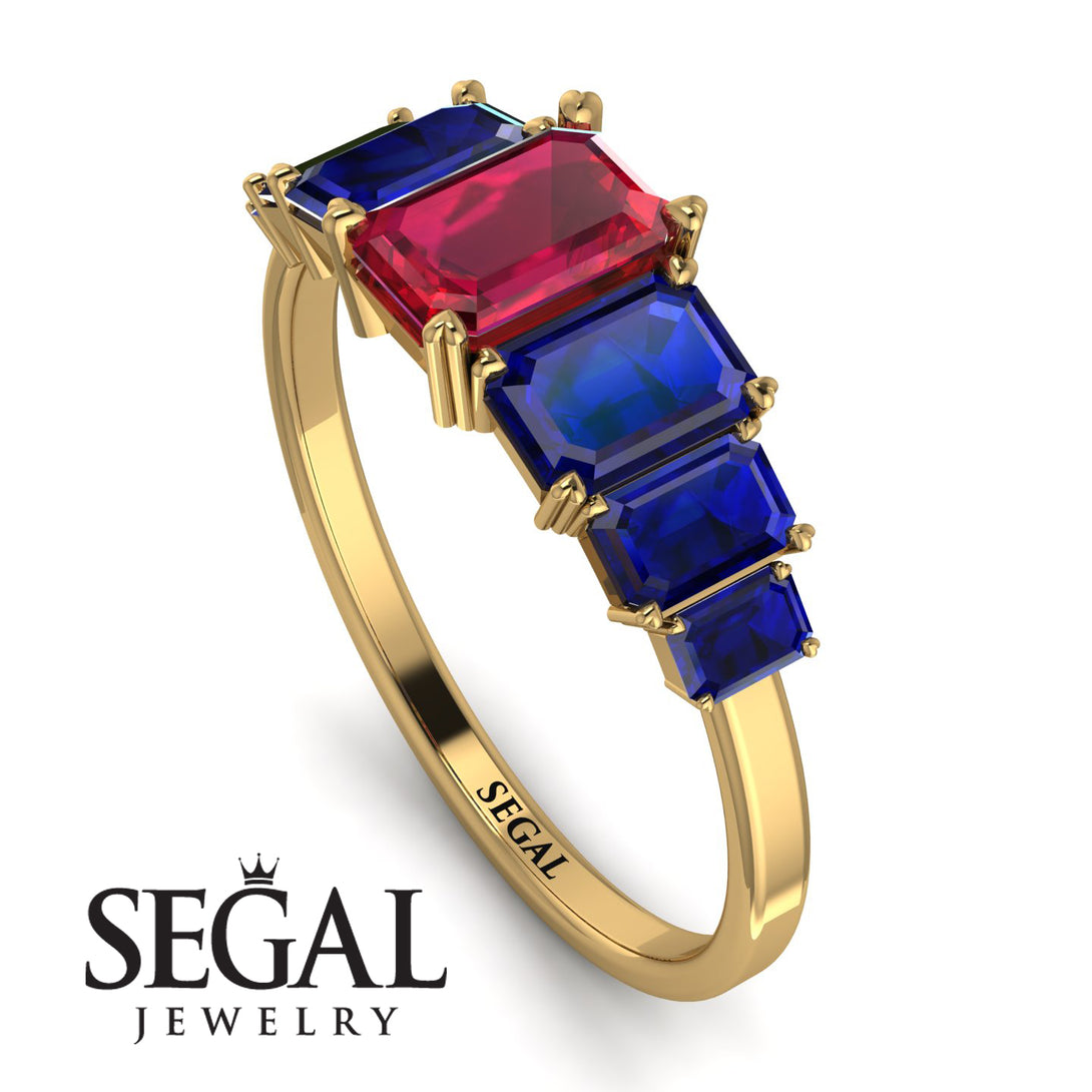 Emerald Cut Ruby Geometrical Ring - Briella No. 70