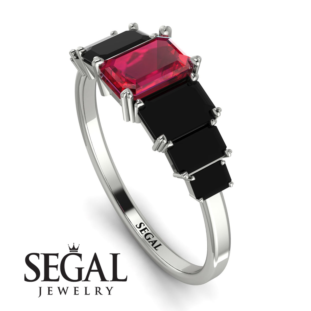 Emerald Cut Ruby Geometrical Ring - Briella No. 42