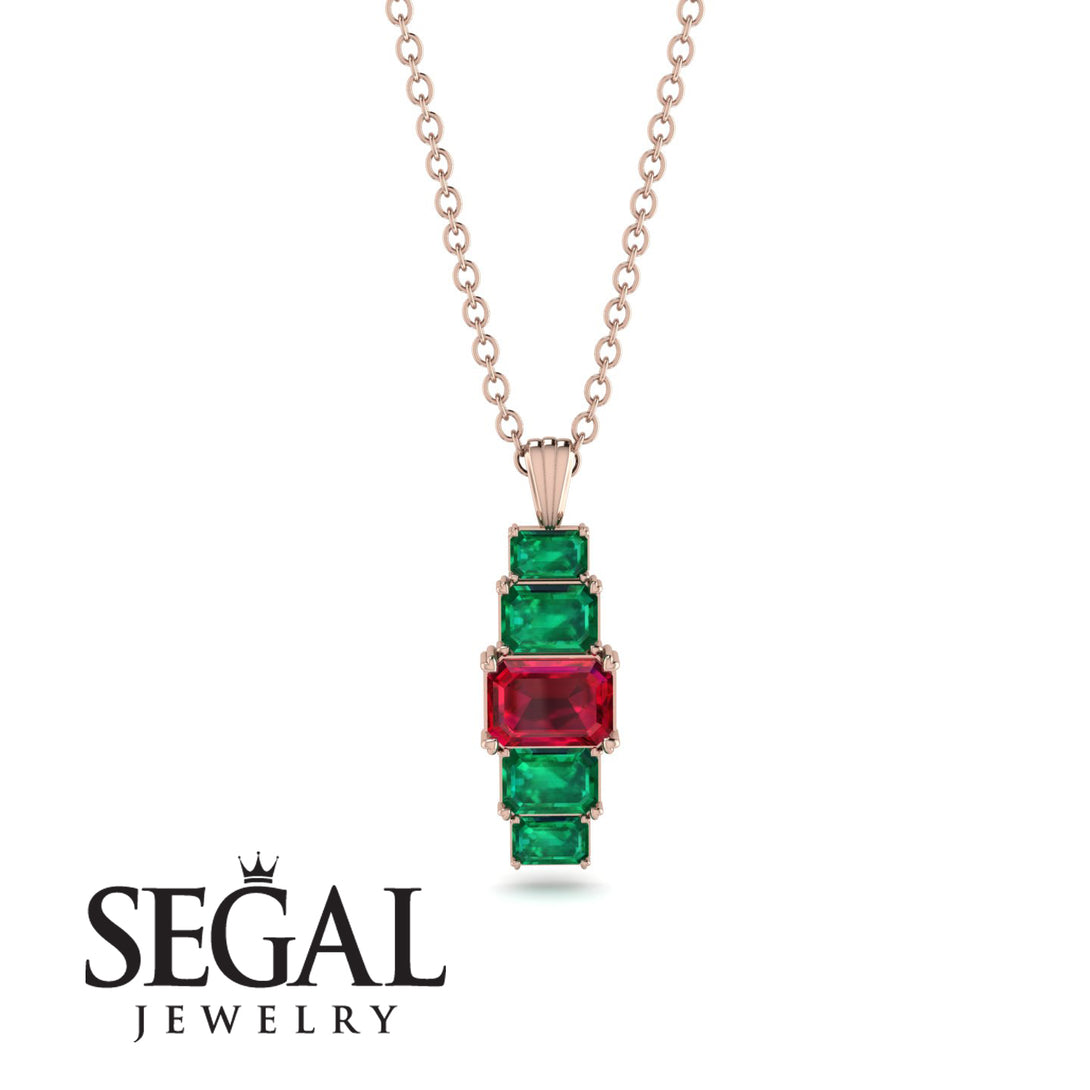 Emerald Cut Ruby Stairs Necklace - Briella No. 26