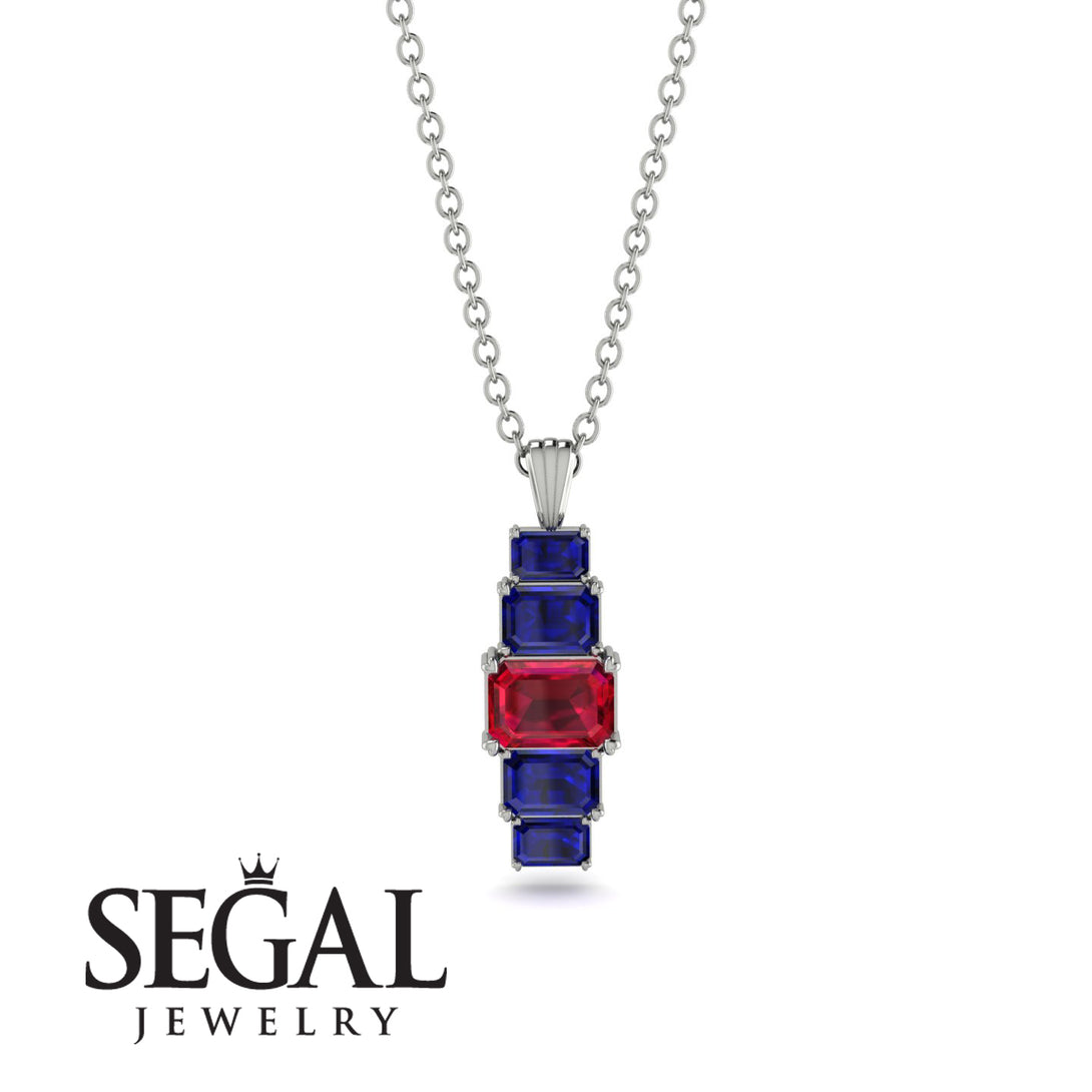 Emerald Cut Ruby Stairs Necklace - Briella No. 72