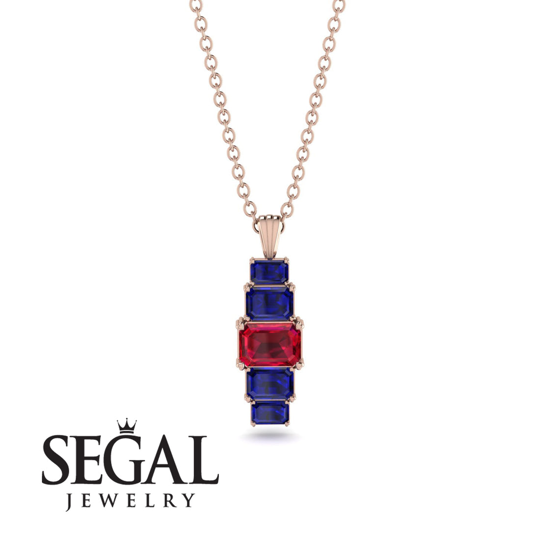 Emerald Cut Ruby Stairs Necklace - Briella No. 71