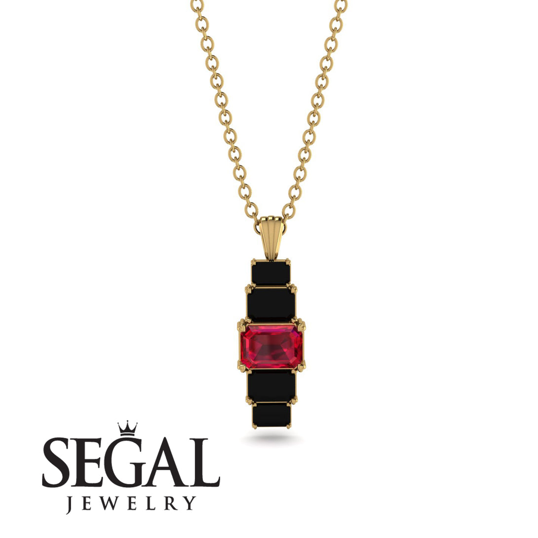 Emerald Cut Ruby Stairs Necklace - Briella No. 40