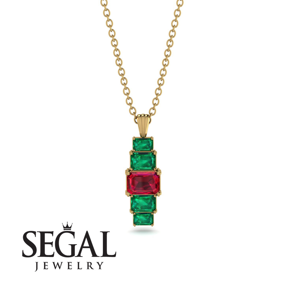 Emerald Cut Ruby Stairs Necklace - Briella No. 25