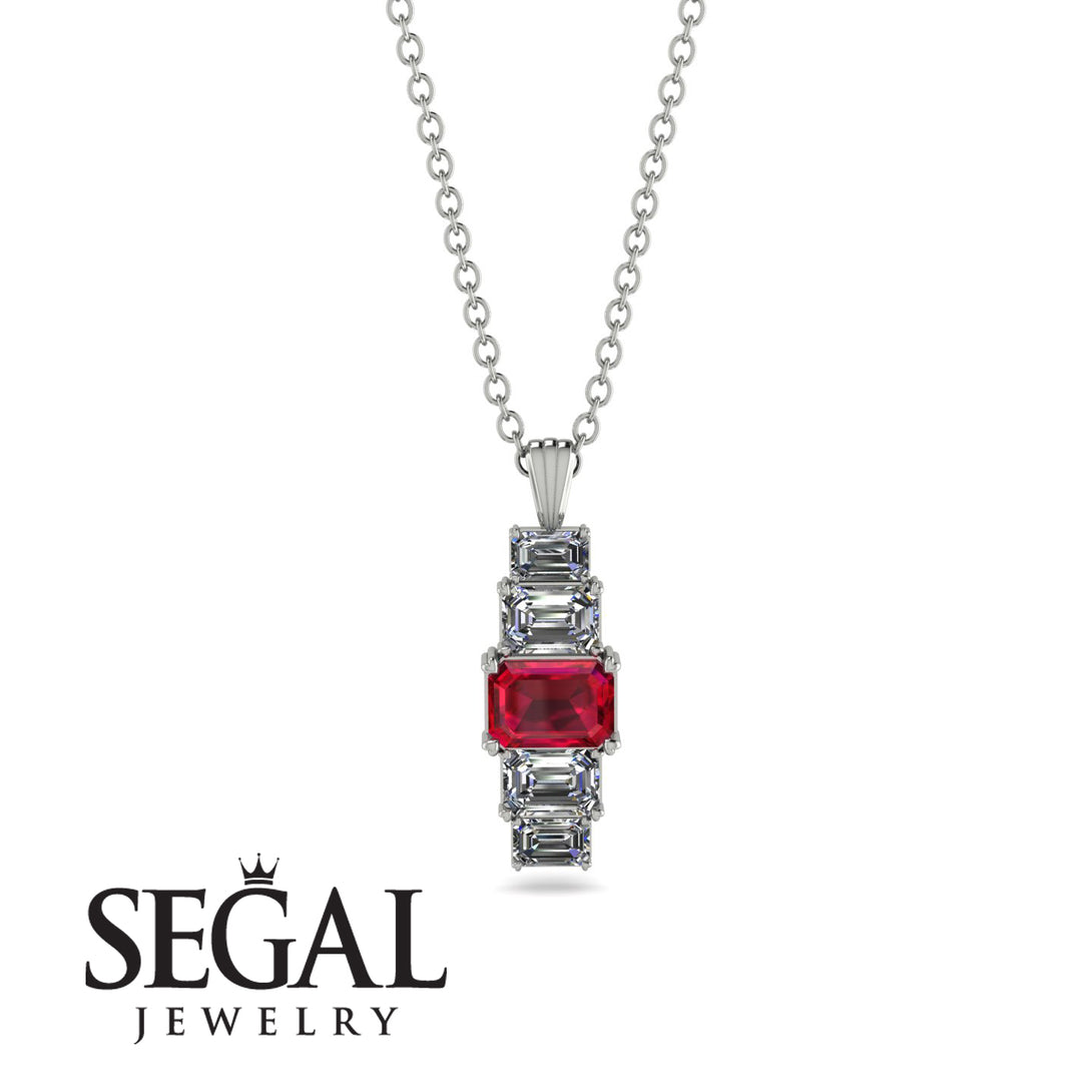 Emerald Cut Ruby Stairs Necklace - Briella No. 12