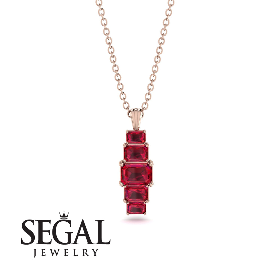 Emerald Cut Ruby Stairs Necklace - Briella No. 56
