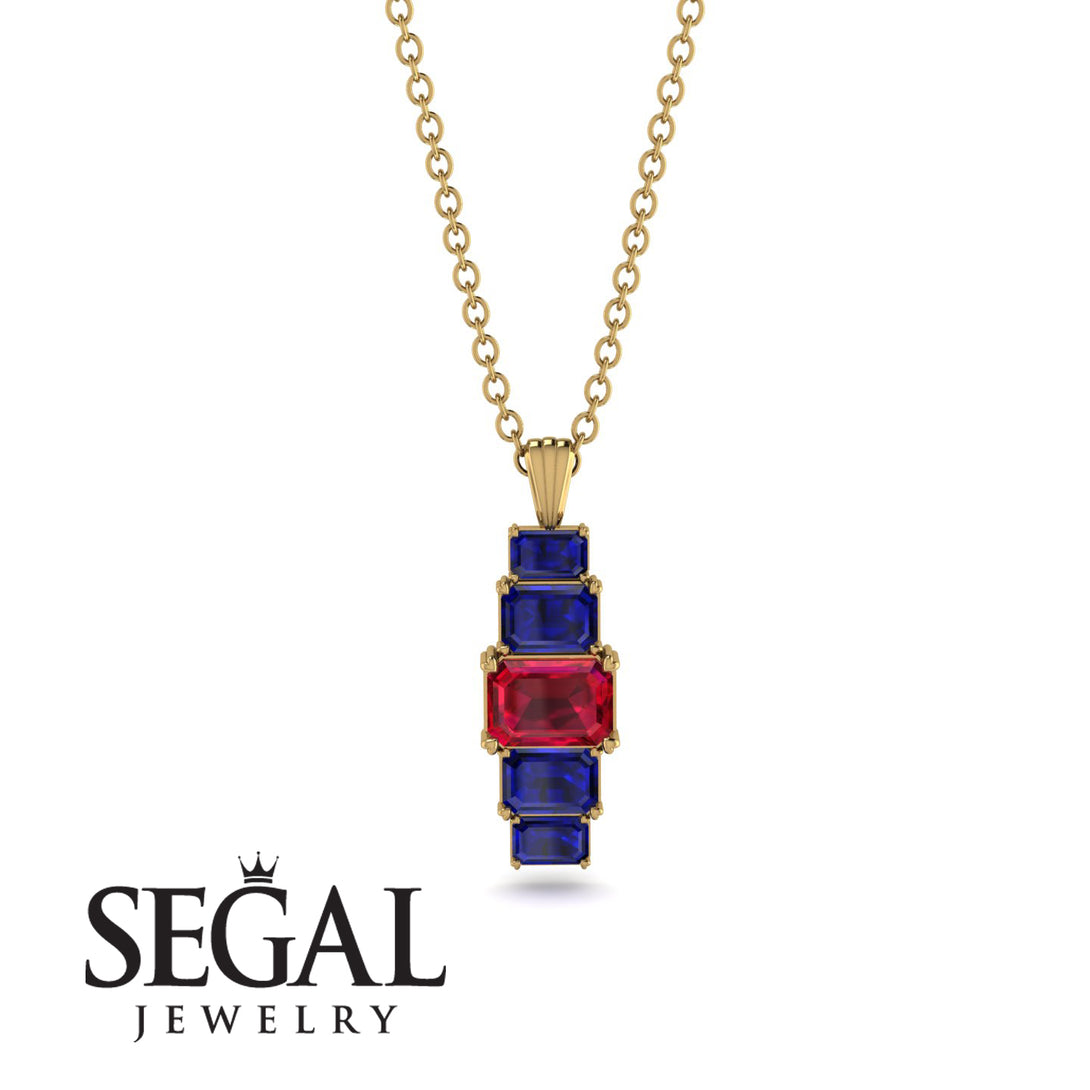 Emerald Cut Ruby Stairs Necklace - Briella No. 70