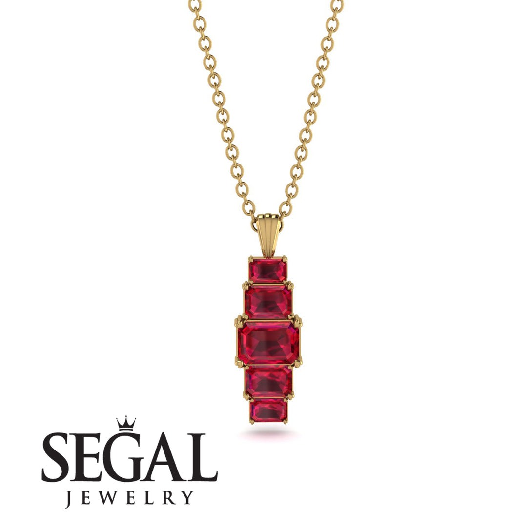 Emerald Cut Ruby Stairs Necklace - Briella No. 55
