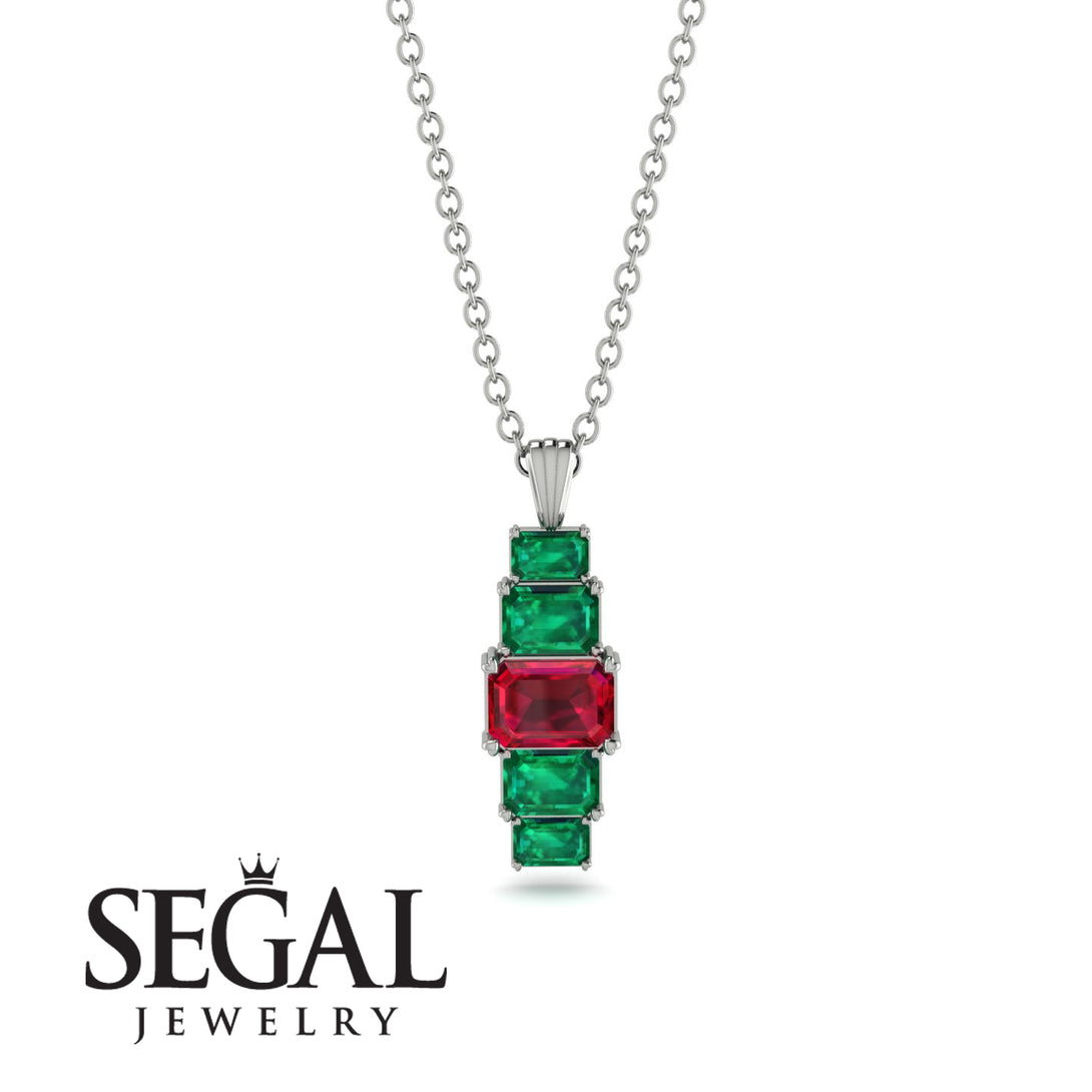 Emerald Cut Ruby Stairs Necklace - Briella No. 27