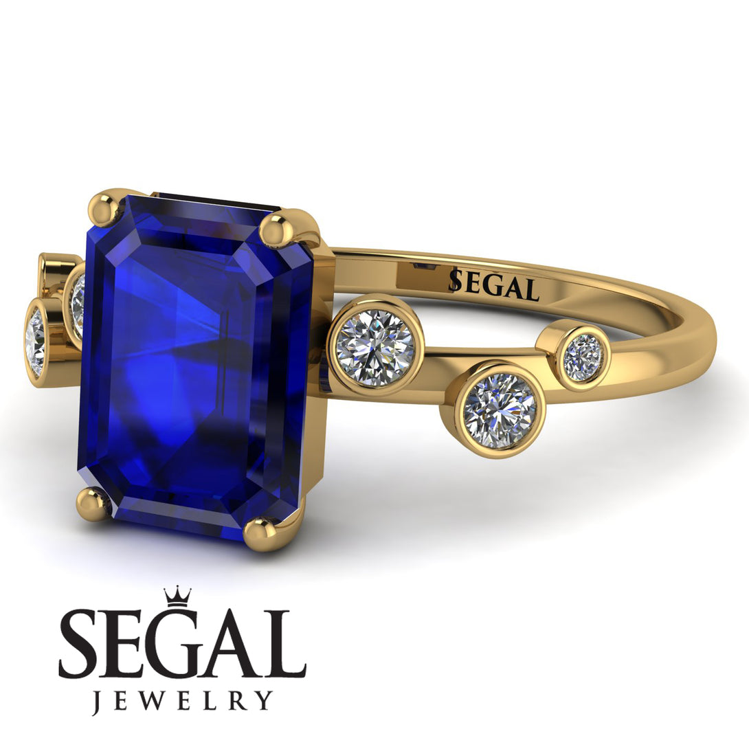 Emerald Cut Sapphire Ring With Bezel - Alina No. 13