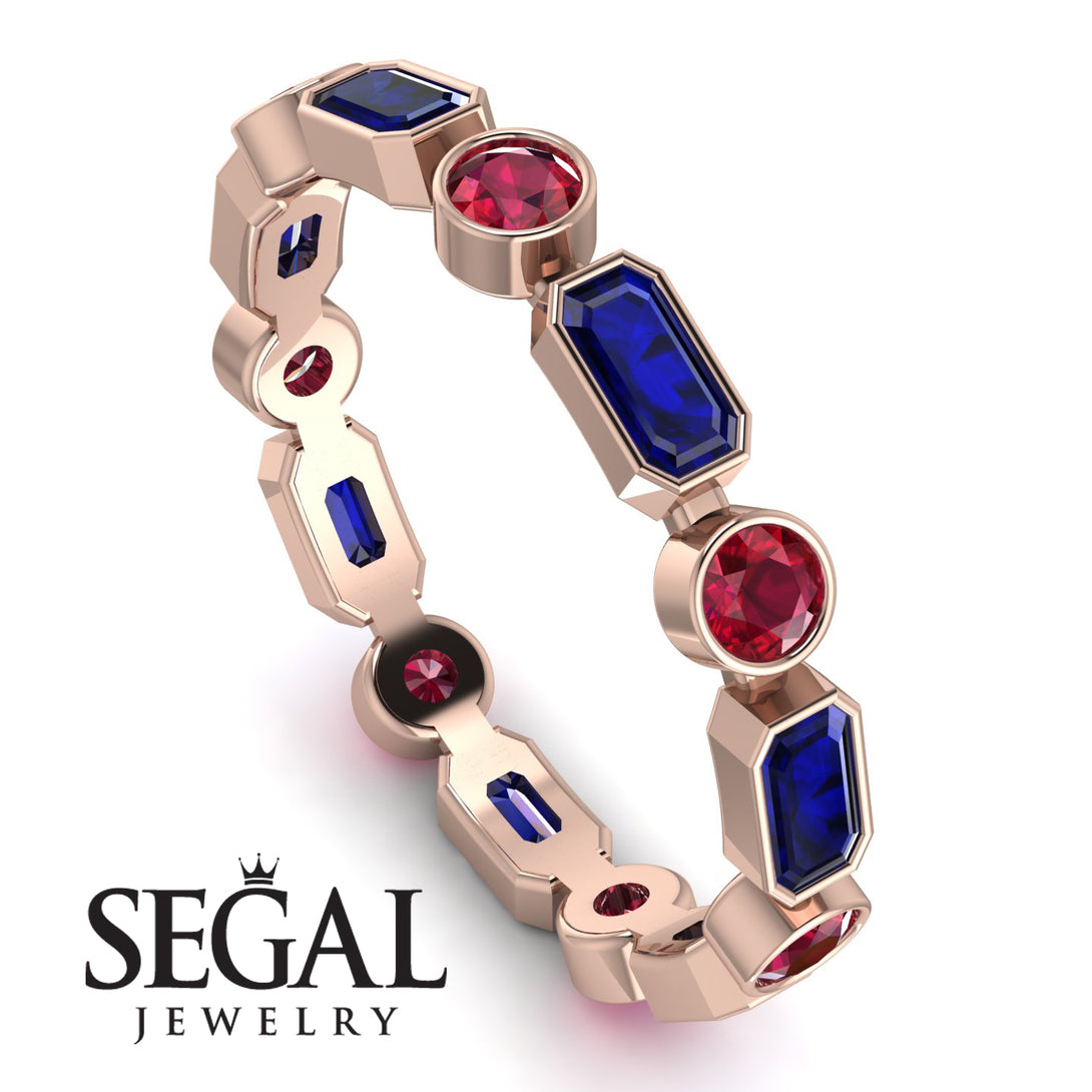 Emerald Cut Sapphire Bezel Eternity Ring - Genevieve No. 59