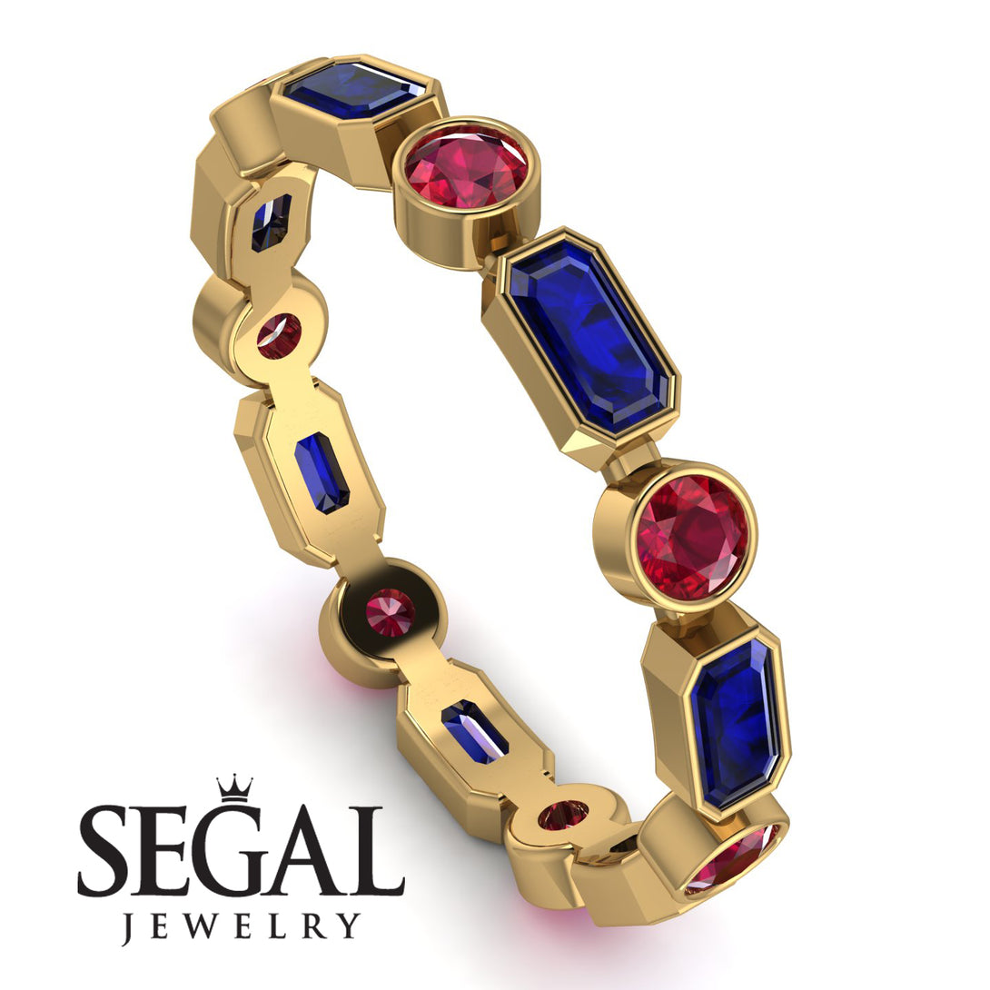 Emerald Cut Sapphire Bezel Eternity Ring - Genevieve No. 58