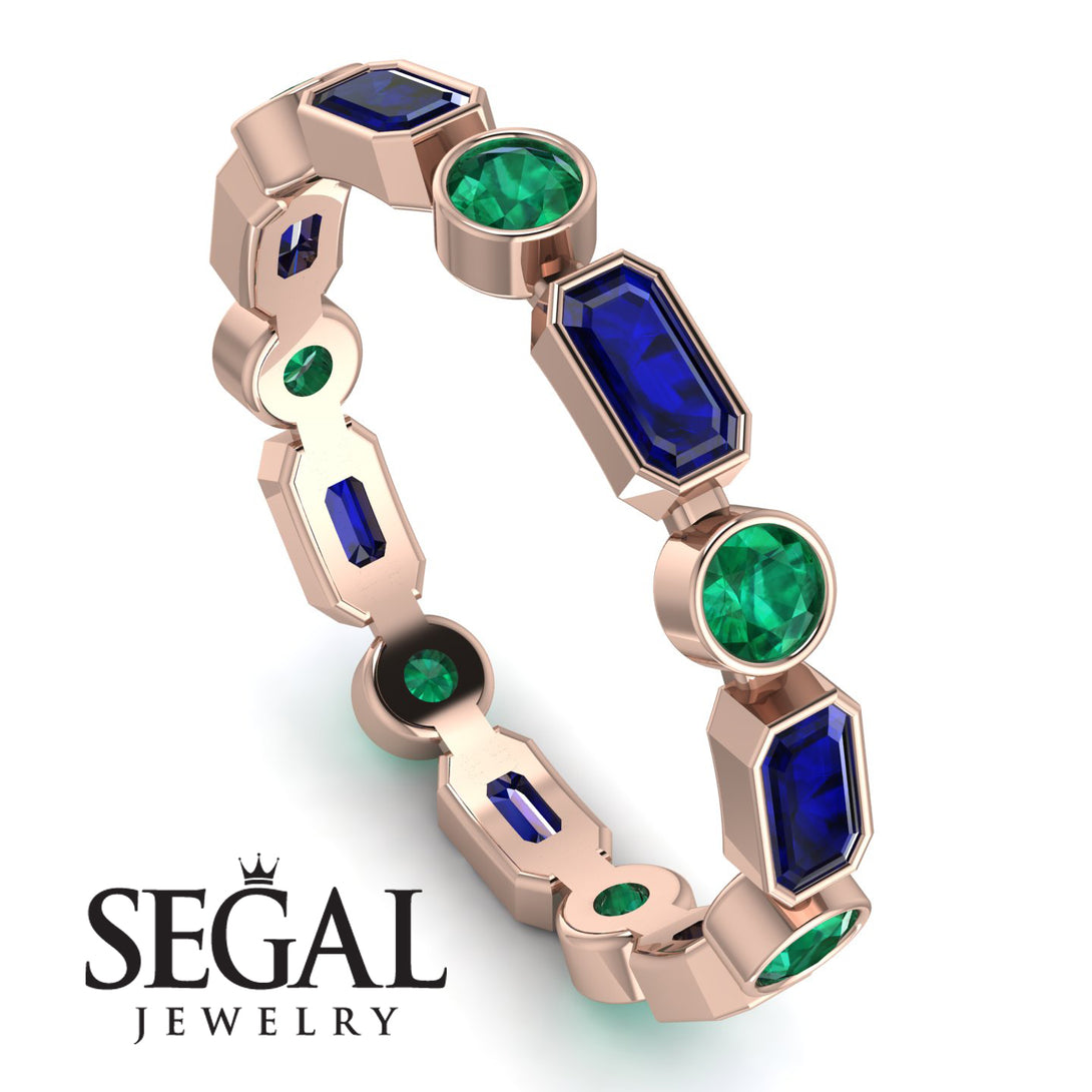 Emerald Cut Sapphire Bezel Eternity Ring - Genevieve No. 29