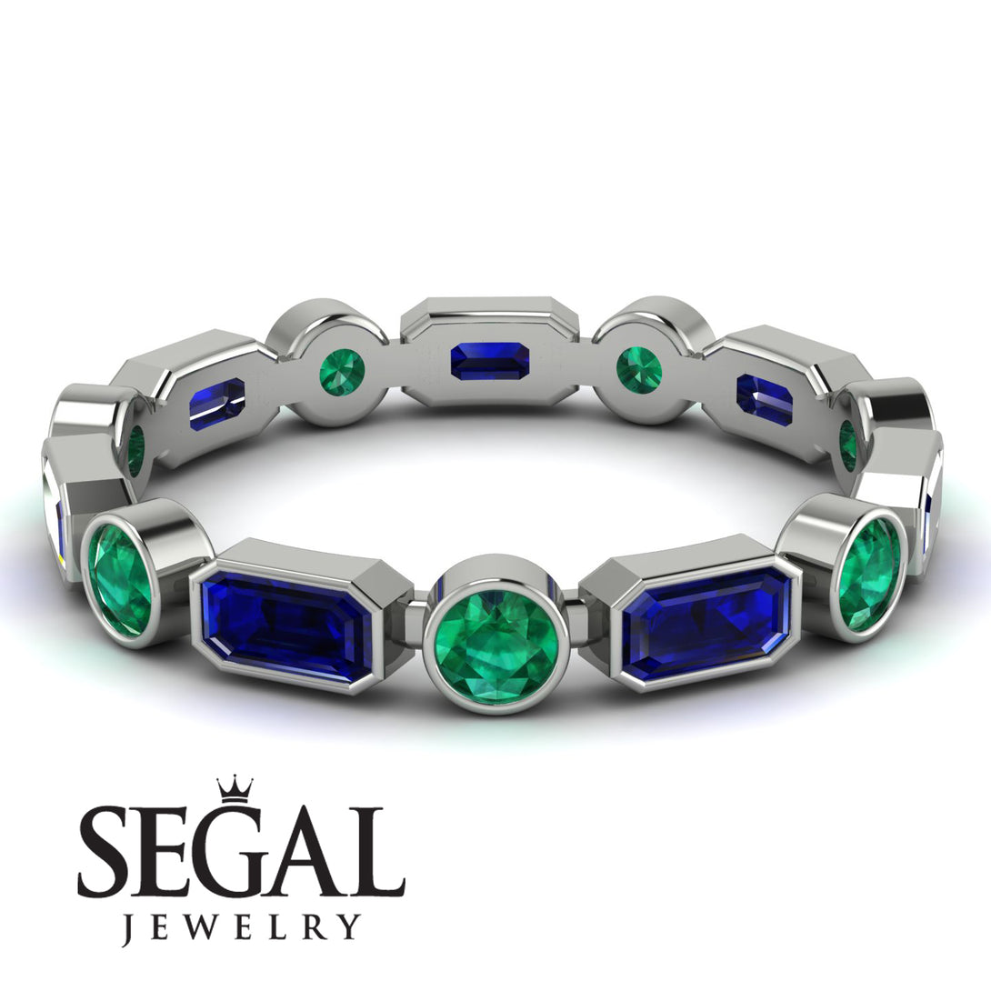 Emerald Cut Sapphire Bezel Eternity Ring - Genevieve No. 30