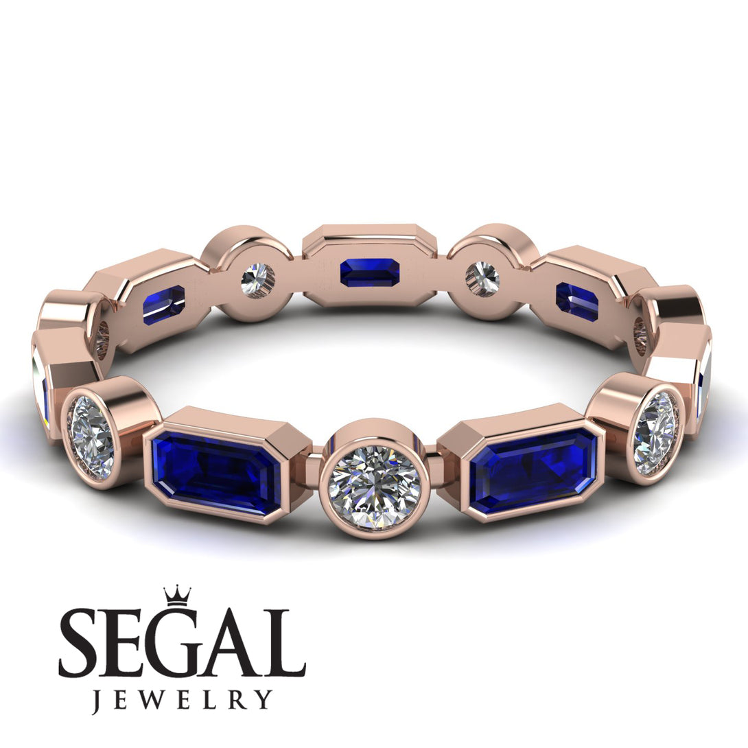 Emerald Cut Sapphire Bezel Eternity Ring - Genevieve No. 14