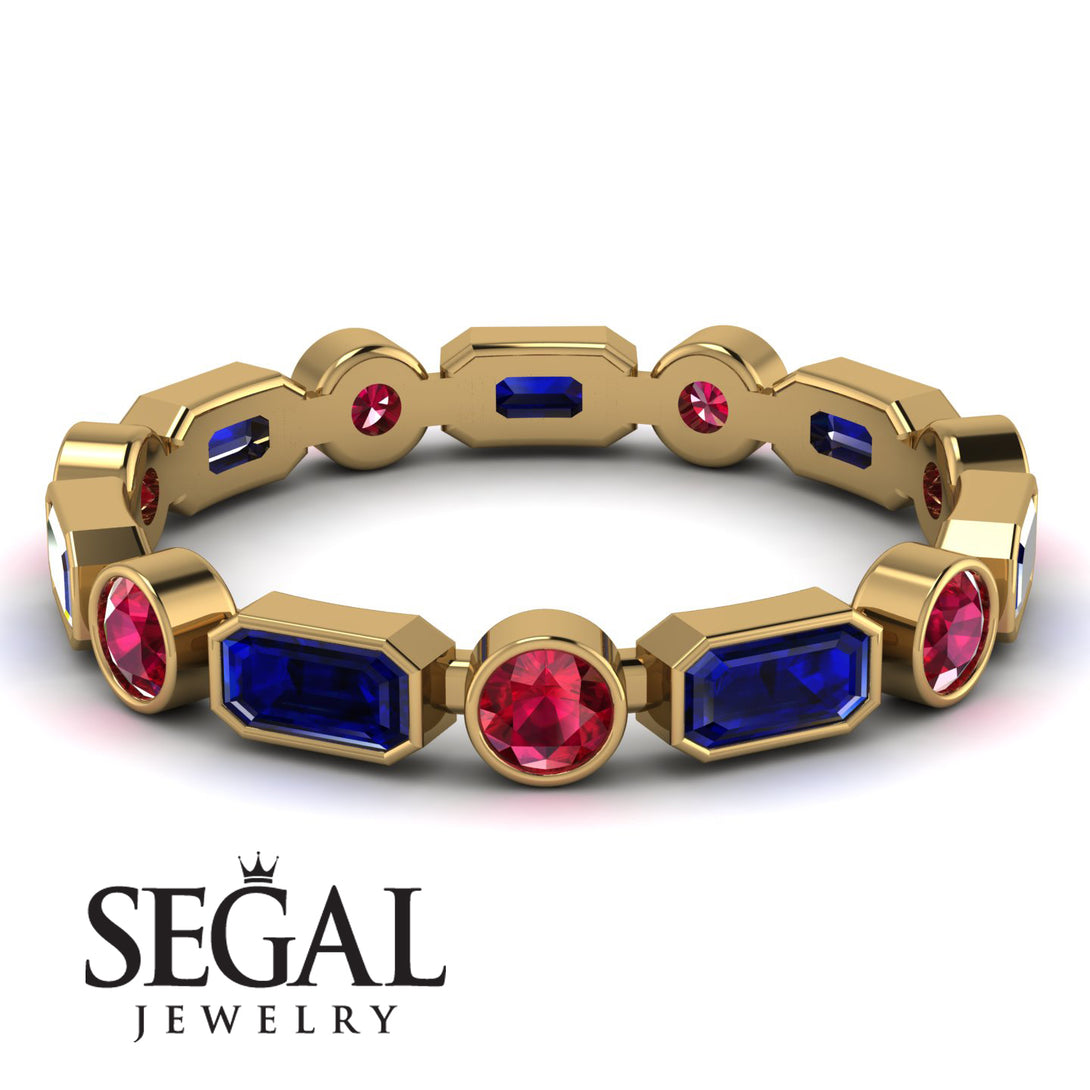 Emerald Cut Sapphire Bezel Eternity Ring - Genevieve No. 58
