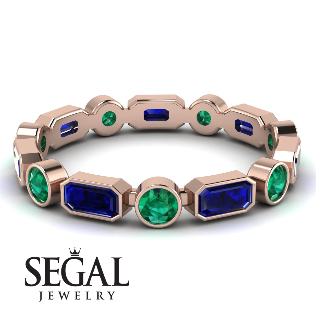 Emerald Cut Sapphire Bezel Eternity Ring - Genevieve No. 29