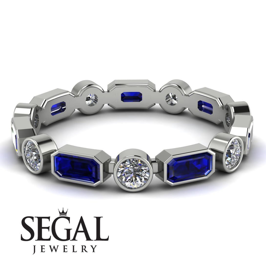 Emerald Cut Sapphire Bezel Eternity Ring - Genevieve No. 15