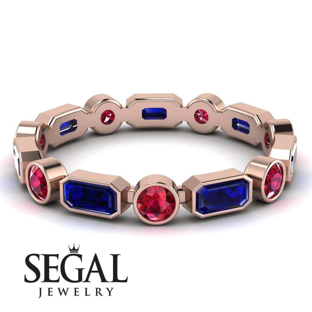 Emerald Cut Sapphire Bezel Eternity Ring - Genevieve No. 59
