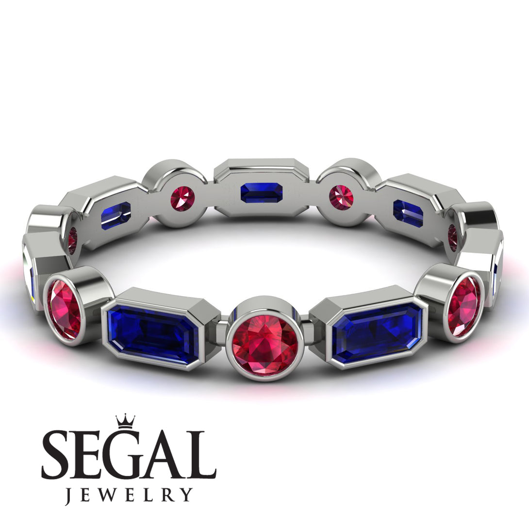 Emerald Cut Sapphire Bezel Eternity Ring - Genevieve No. 60