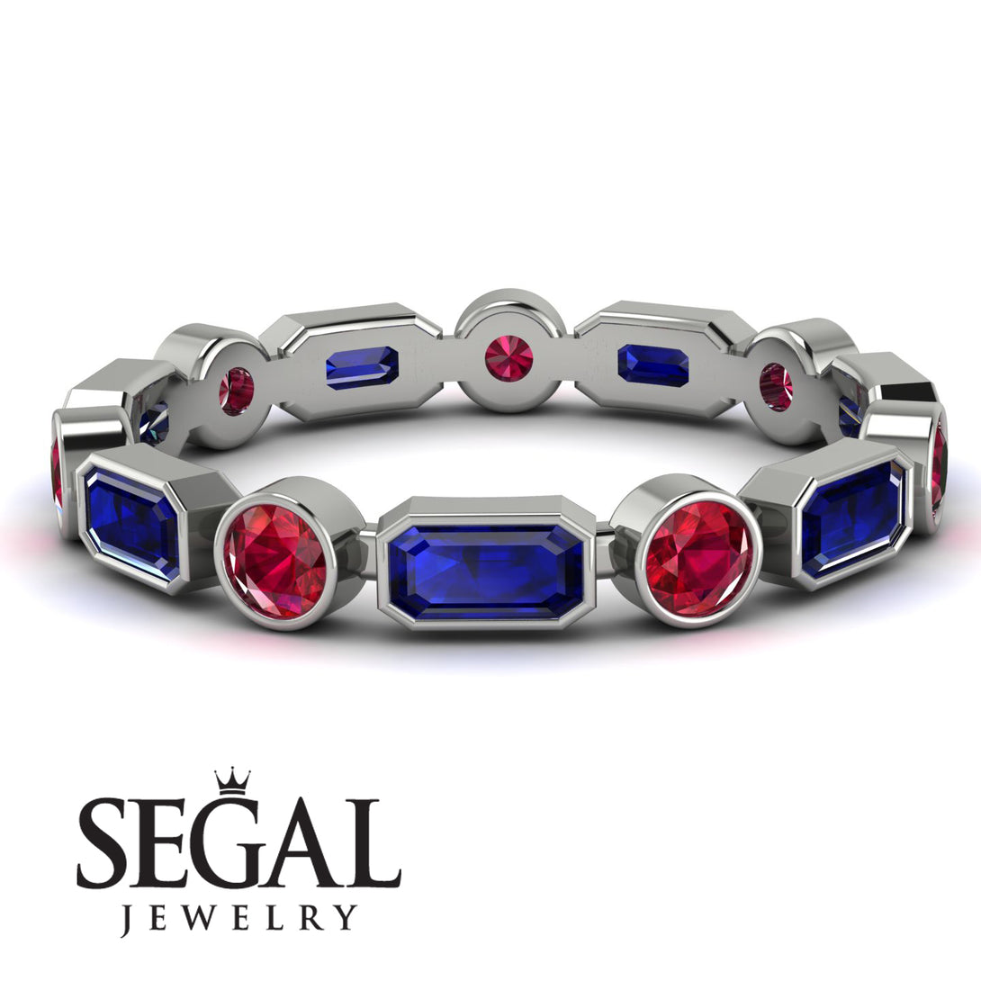Emerald Cut Sapphire Bezel Eternity Ring - Genevieve No. 60