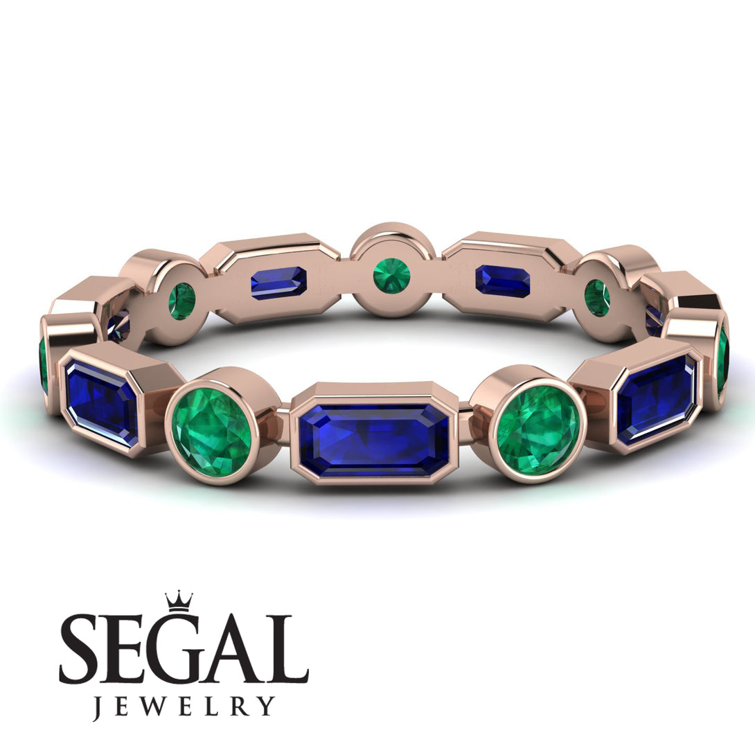 Emerald Cut Sapphire Bezel Eternity Ring - Genevieve No. 29