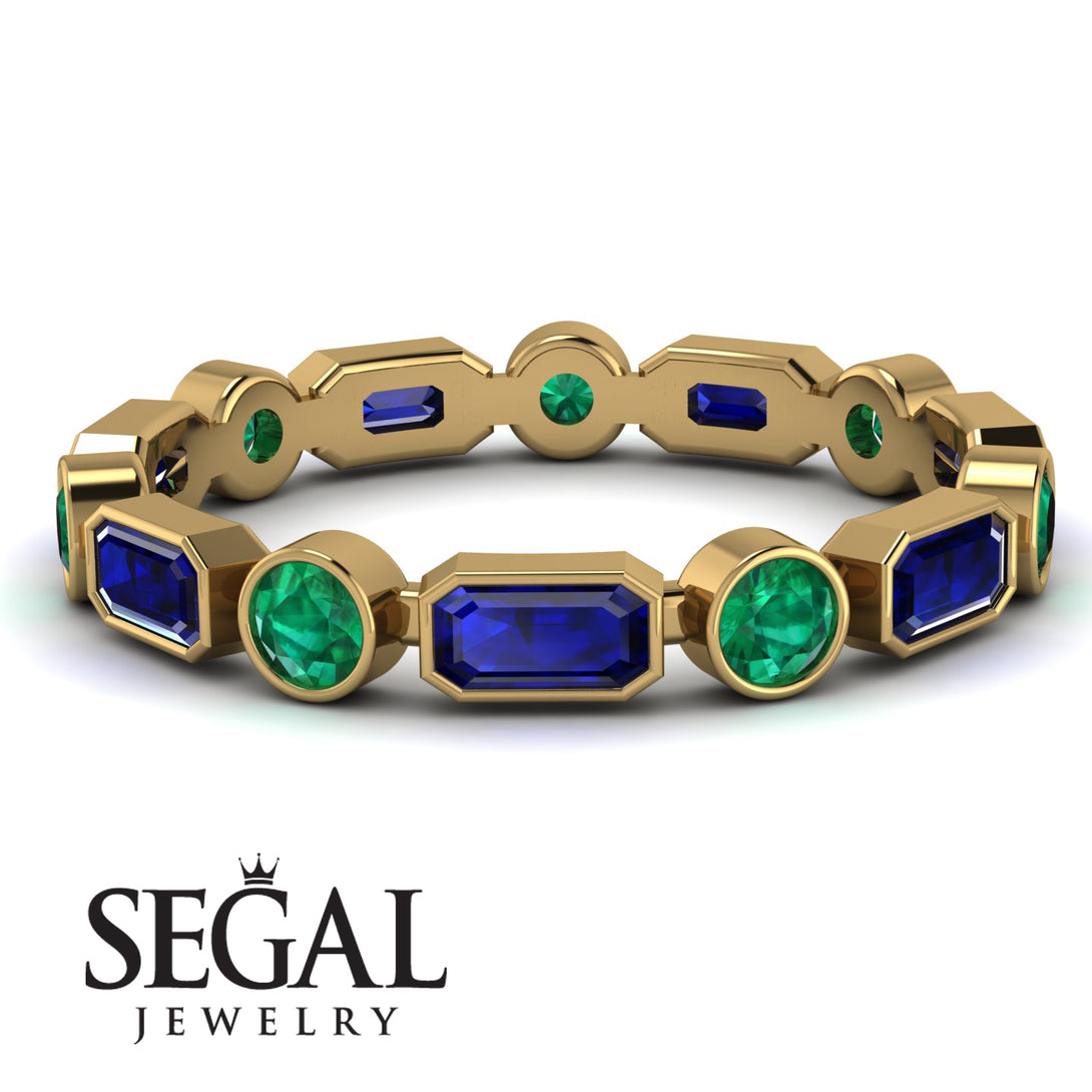 Emerald Cut Sapphire Bezel Eternity Ring - Genevieve No. 28