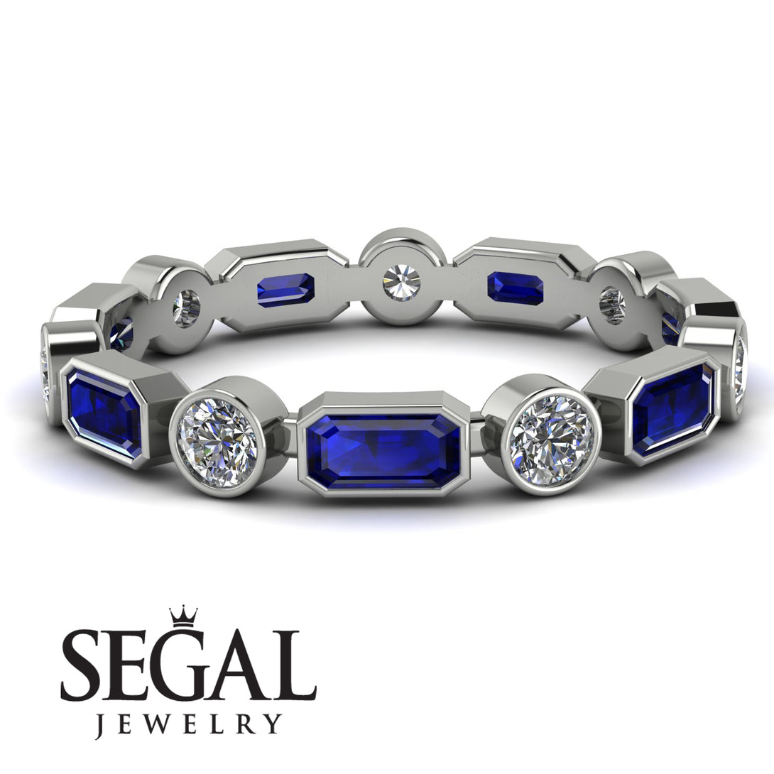 Emerald Cut Sapphire Bezel Eternity Ring - Genevieve No. 15