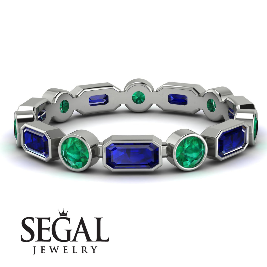 Emerald Cut Sapphire Bezel Eternity Ring - Genevieve No. 30