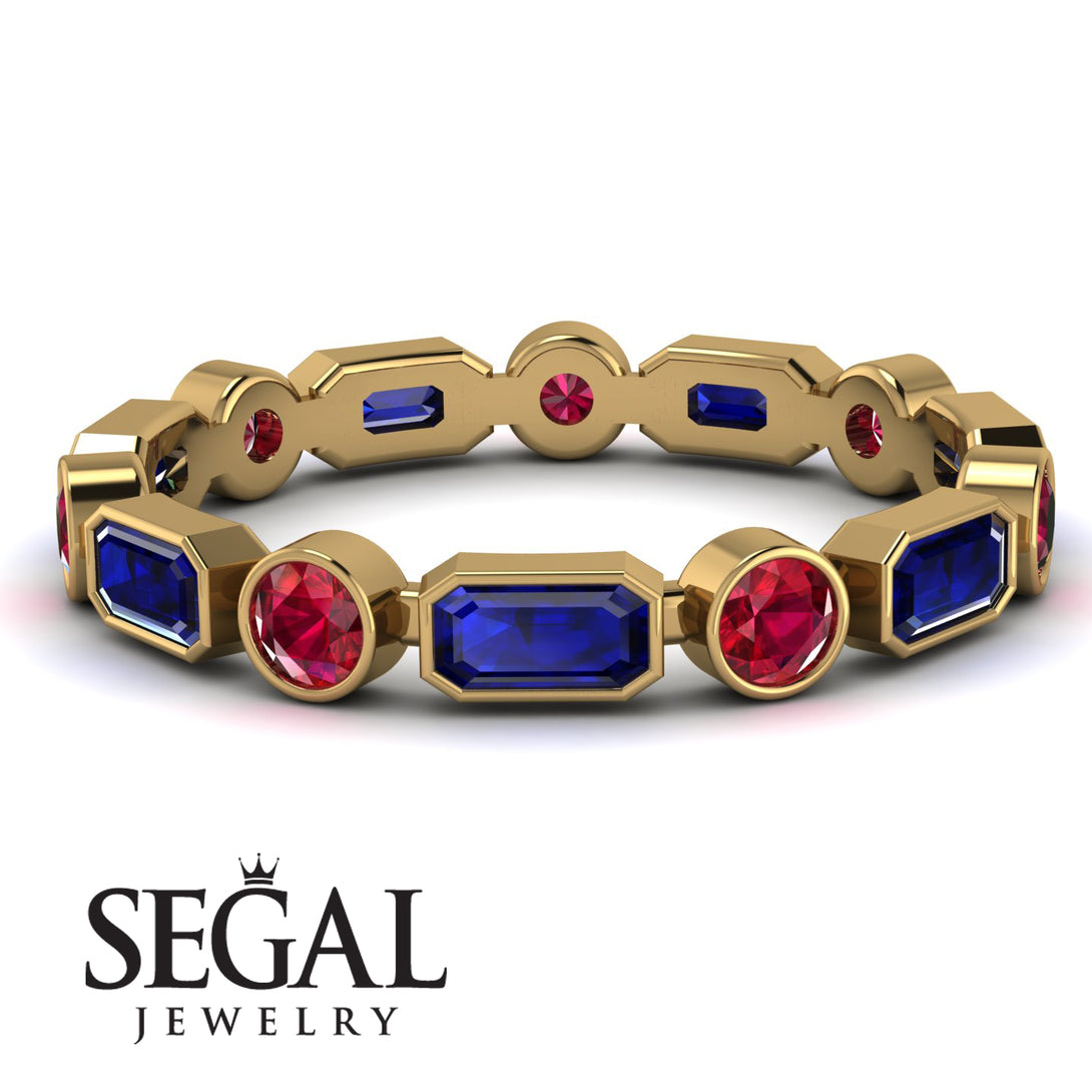 Emerald Cut Sapphire Bezel Eternity Ring - Genevieve No. 58