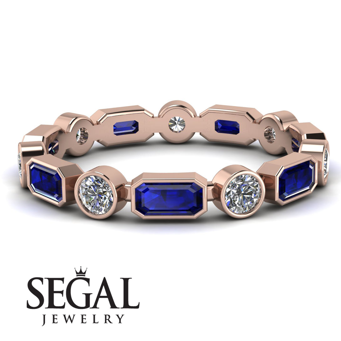 Emerald Cut Sapphire Bezel Eternity Ring - Genevieve No. 14