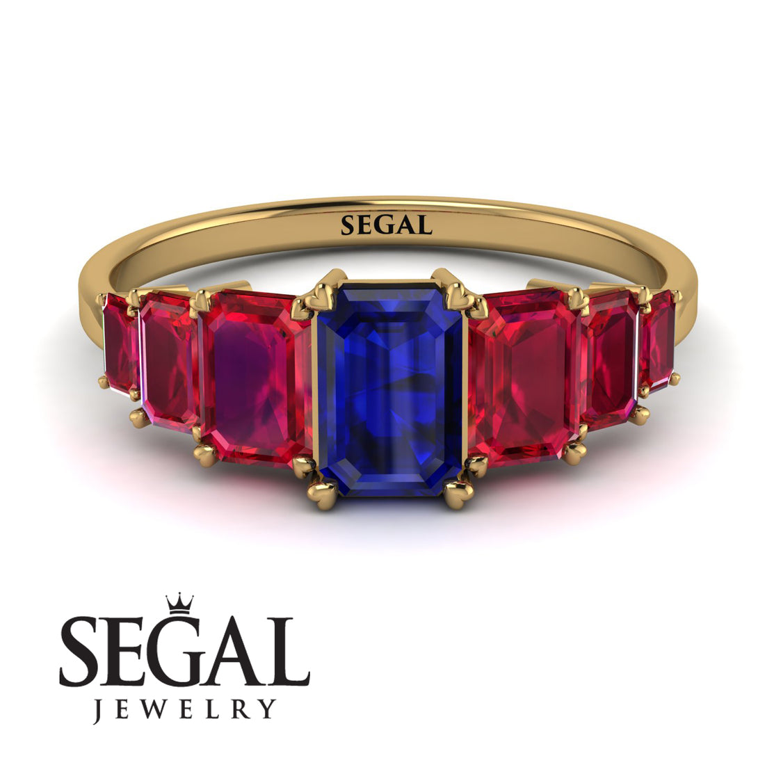 Emerald Cut Sapphire Geometrical Ring - Briella No. 58