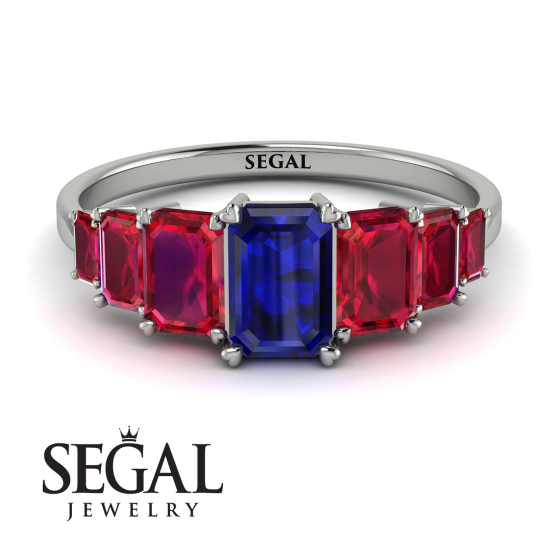 Emerald Cut Sapphire Geometrical Ring - Briella No. 60