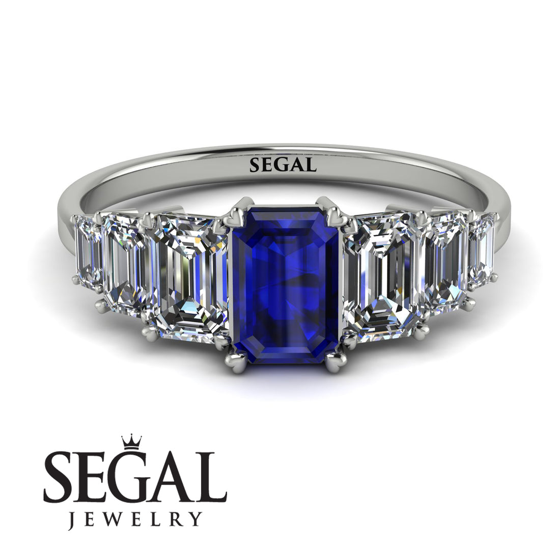 Emerald Cut Sapphire Geometrical Ring - Briella No. 15