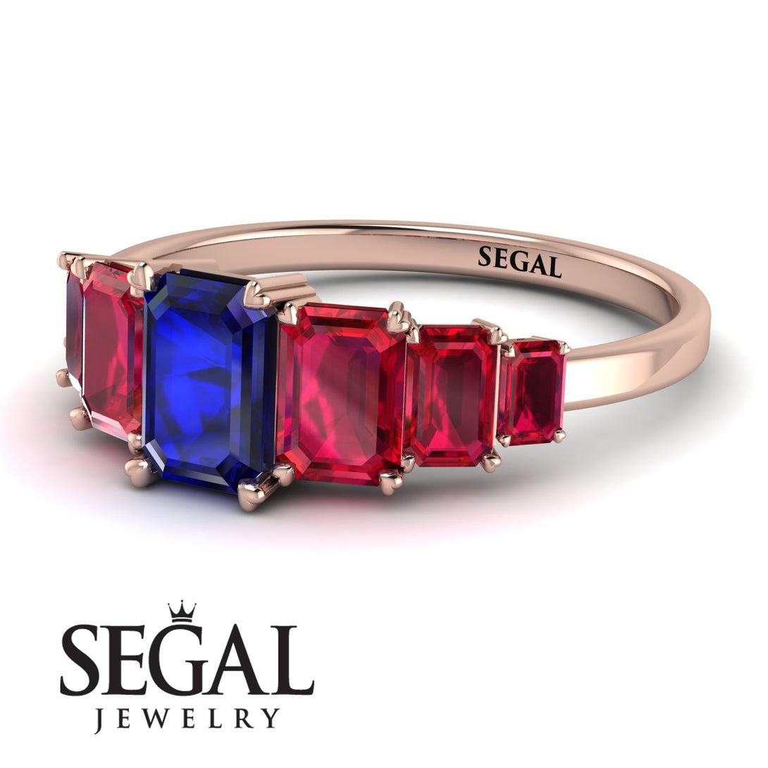 Emerald Cut Sapphire Geometrical Ring - Briella No. 59