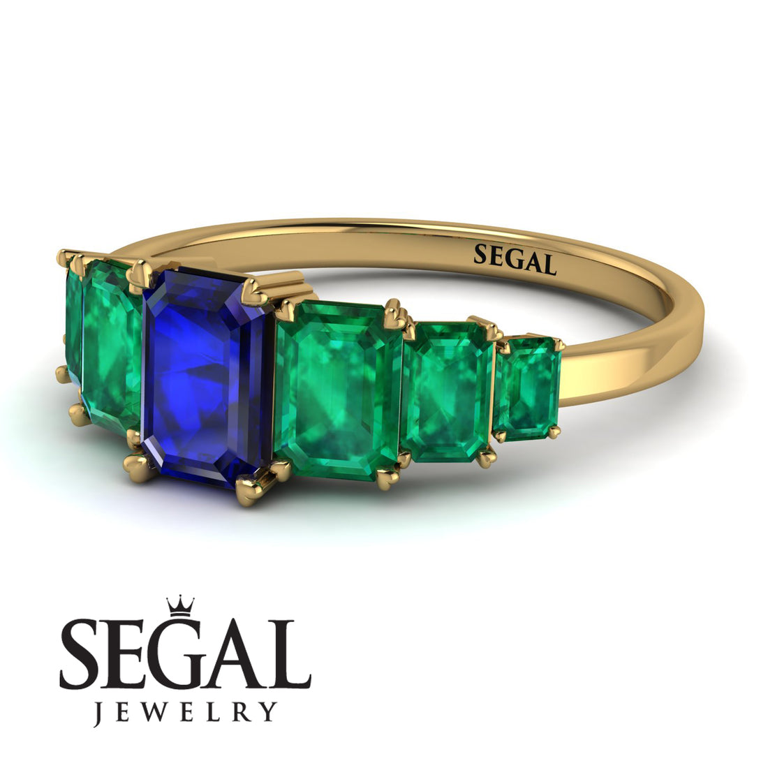 Emerald Cut Sapphire Geometrical Ring - Briella No. 28