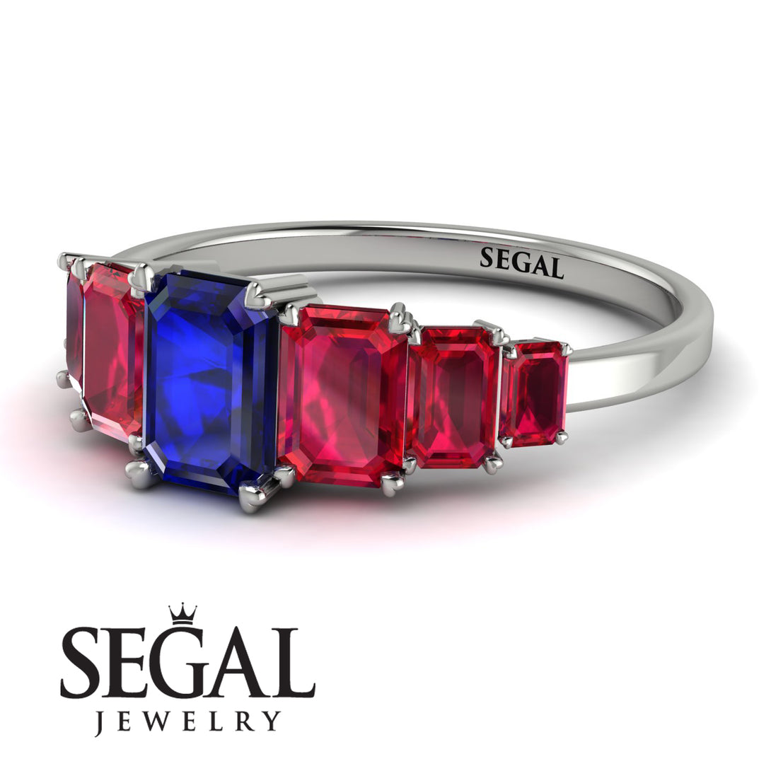 Emerald Cut Sapphire Geometrical Ring - Briella No. 60