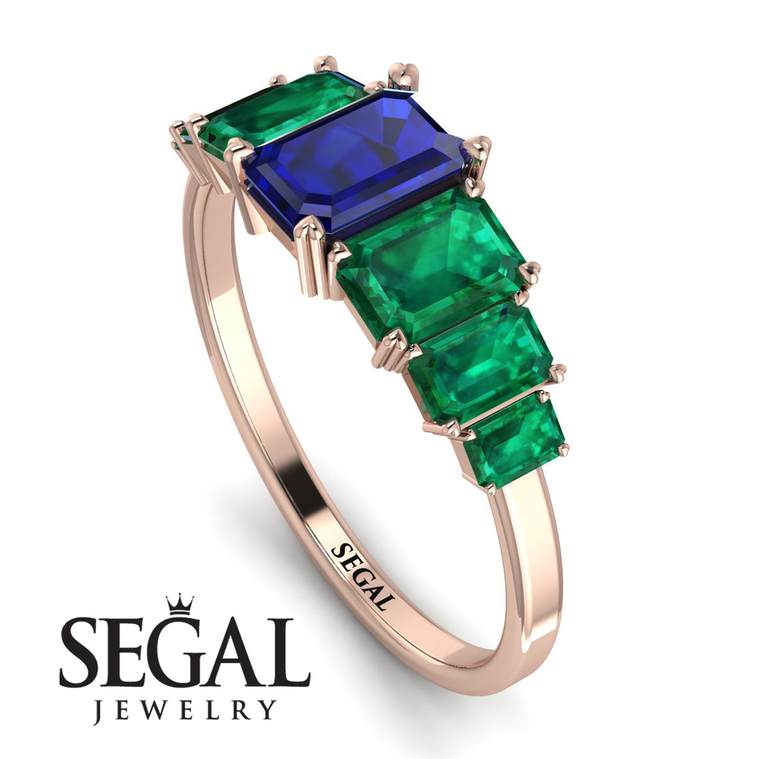 Emerald Cut Sapphire Geometrical Ring - Briella No. 29