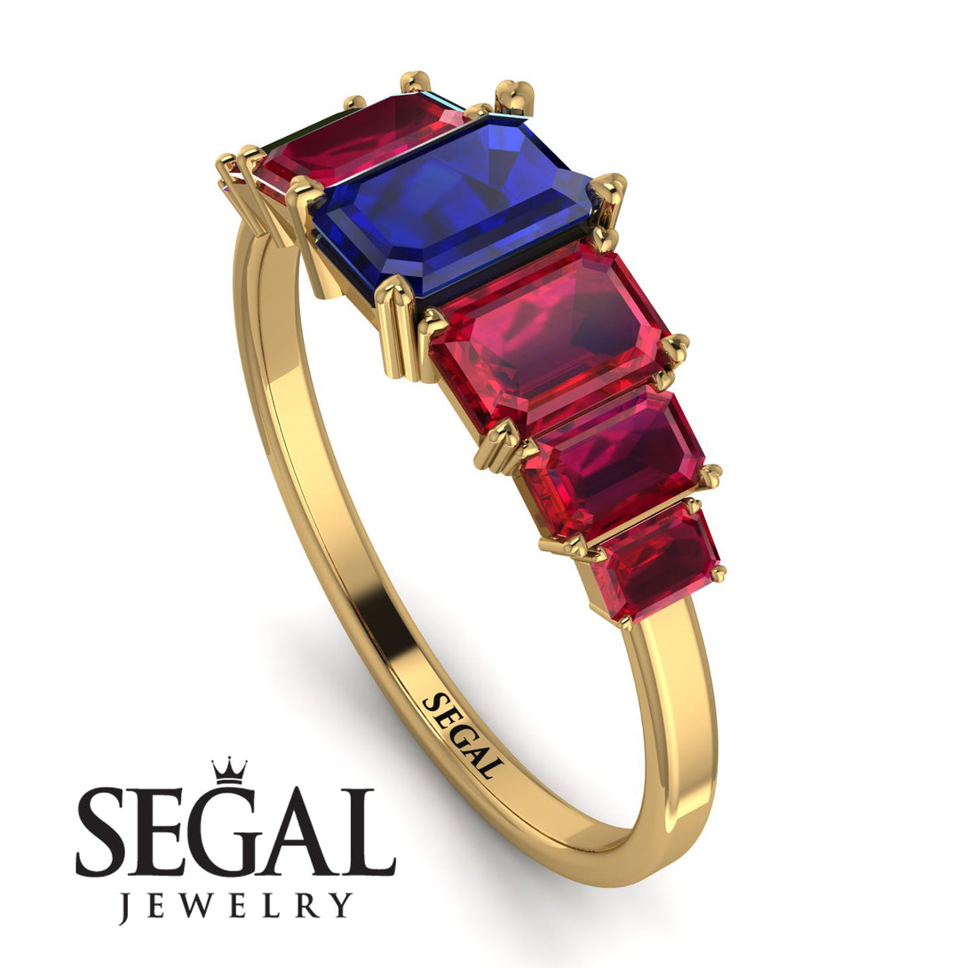 Emerald Cut Sapphire Geometrical Ring - Briella No. 58